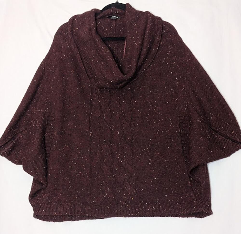 ANA A NEW APPROACH Wine cowl neck knit poncho sweater size 1X BohoWestern